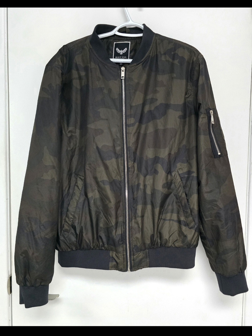 Brave Soul Men's Camo Bomber Jacket - Olive Brave Soul